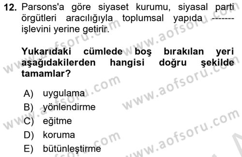 Davranış Bilimleri 1 Dersi 2023 - 2024 Yılı Yaz Okulu Sınavı 12. Soru