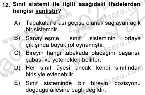 Davranış Bilimleri 1 Dersi 2024 - 2025 Yılı Yaz Okulu Sınav Soruları 12. Soru