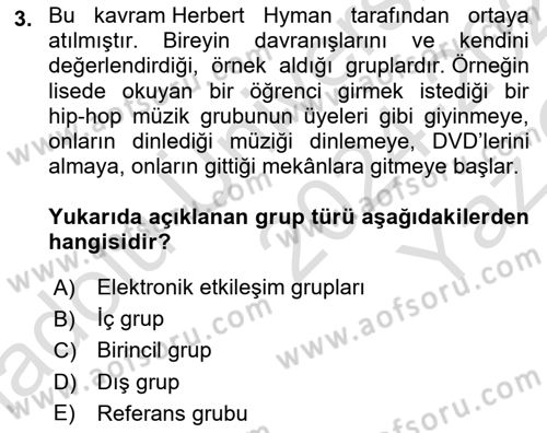 Davranış Bilimleri 1 Dersi 2024 - 2025 Yılı Yaz Okulu Sınav Soruları 3. Soru