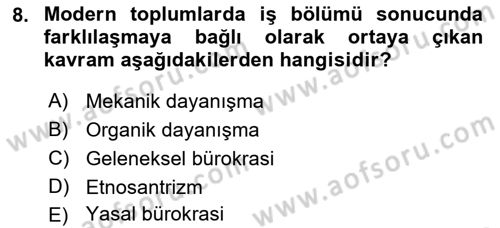 Davranış Bilimleri 1 Dersi 2024 - 2025 Yılı Yaz Okulu Sınav Soruları 8. Soru