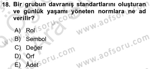Davranış Bilimleri 1 Dersi 2025 - 2026 Yılı (Vize) Ara Sınav Soruları 18. Soru