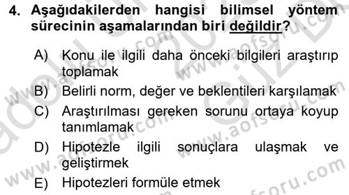 Davranış Bilimleri 1 Dersi 2025 - 2026 Yılı (Vize) Ara Sınav Soruları 4. Soru