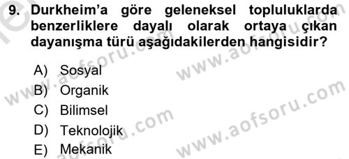 Davranış Bilimleri 1 Dersi 2025 - 2026 Yılı (Vize) Ara Sınav Soruları 9. Soru