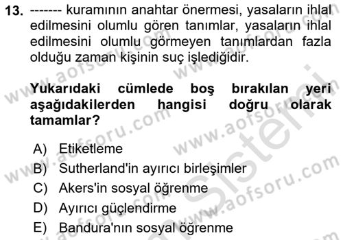Davranış Bilimleri 1 Dersi 2025 - 2026 Yılı (Final) Dönem Sonu Sınav Soruları 13. Soru