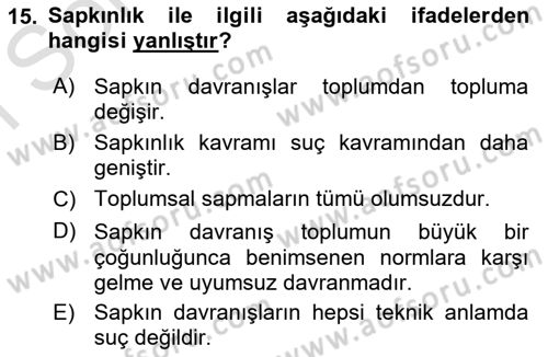 Davranış Bilimleri 1 Dersi 2025 - 2026 Yılı (Final) Dönem Sonu Sınav Soruları 15. Soru