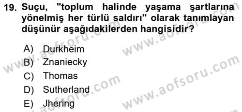 Davranış Bilimleri 1 Dersi 2025 - 2026 Yılı (Final) Dönem Sonu Sınav Soruları 19. Soru