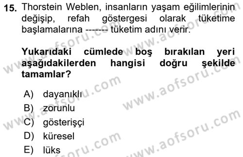 Davranış Bilimleri 1 Dersi 2025 - 2026 Yılı Yaz Okulu Sınav Soruları 15. Soru