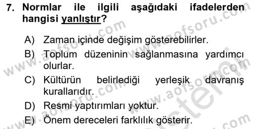 Davranış Bilimleri 1 Dersi 2025 - 2026 Yılı Yaz Okulu Sınav Soruları 7. Soru