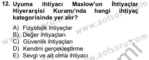 Davranış Bilimleri 2 Dersi 2012 - 2013 Yılı (Vize) Ara Sınav Soruları 12. Soru