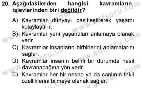 Davranış Bilimleri 2 Dersi 2012 - 2013 Yılı (Vize) Ara Sınav Soruları 20. Soru