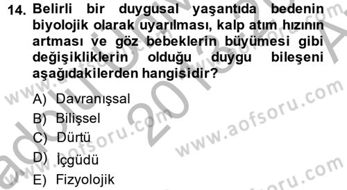 Davranış Bilimleri 2 Dersi 2013 - 2014 Yılı (Vize) Ara Sınav Soruları 14. Soru