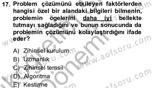 Davranış Bilimleri 2 Dersi 2013 - 2014 Yılı (Vize) Ara Sınav Soruları 17. Soru