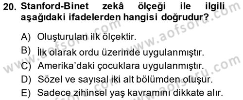 Davranış Bilimleri 2 Dersi 2013 - 2014 Yılı (Vize) Ara Sınav Soruları 20. Soru