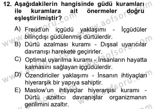 Davranış Bilimleri 2 Dersi 2014 - 2015 Yılı (Vize) Ara Sınav Soruları 12. Soru
