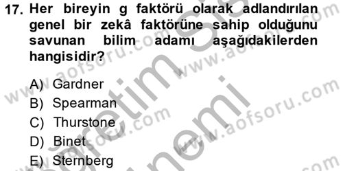 Davranış Bilimleri 2 Dersi 2014 - 2015 Yılı (Vize) Ara Sınav Soruları 17. Soru
