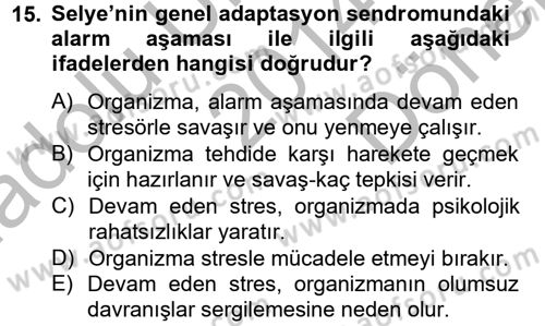 Davranış Bilimleri 2 Dersi 2014 - 2015 Yılı (Final) Dönem Sonu Sınavı 15. Soru