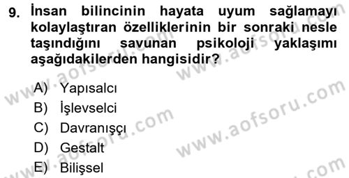 Davranış Bilimleri 2 Dersi 2016 - 2017 Yılı (Vize) Ara Sınavı 9. Soru