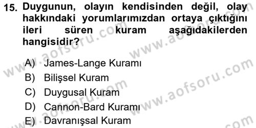 Davranış Bilimleri 2 Dersi 2017 - 2018 Yılı (Vize) Ara Sınav Soruları 15. Soru