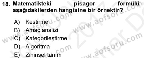 Davranış Bilimleri 2 Dersi 2017 - 2018 Yılı (Vize) Ara Sınav Soruları 18. Soru