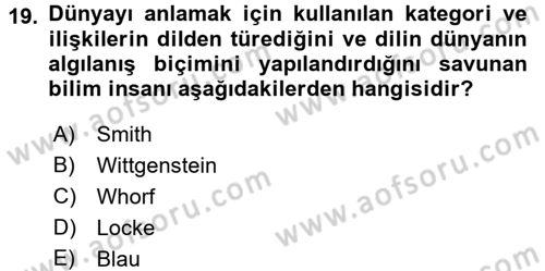 Davranış Bilimleri 2 Dersi 2017 - 2018 Yılı (Vize) Ara Sınav Soruları 19. Soru