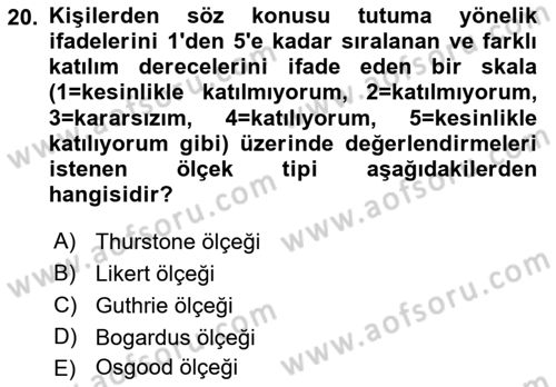 Davranış Bilimleri 2 Dersi 2018 - 2019 Yılı 3 Ders Sınavı 20. Soru