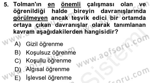 Davranış Bilimleri 2 Dersi 2018 - 2019 Yılı (Final) Dönem Sonu Sınavı 5. Soru