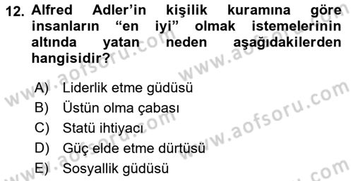 Davranış Bilimleri 2 Dersi 2018 - 2019 Yılı Yaz Okulu Sınav Soruları 12. Soru