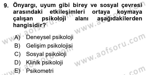 Davranış Bilimleri 2 Dersi 2018 - 2019 Yılı Yaz Okulu Sınav Soruları 9. Soru