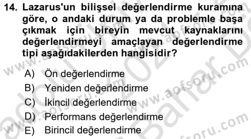 Davranış Bilimleri 2 Dersi 2021 - 2022 Yılı (Vize) Ara Sınavı 14. Soru