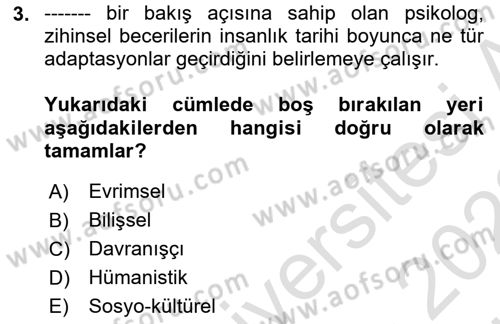 Davranış Bilimleri 2 Dersi 2021 - 2022 Yılı (Vize) Ara Sınavı 3. Soru