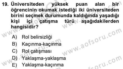 Davranış Bilimleri 2 Dersi 2021 - 2022 Yılı (Final) Dönem Sonu Sınavı 19. Soru