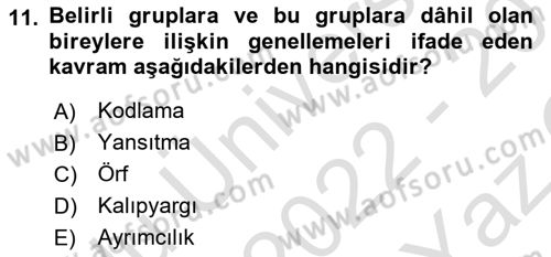 Davranış Bilimleri 2 Dersi 2022 - 2023 Yılı Yaz Okulu Sınav Soruları 11. Soru