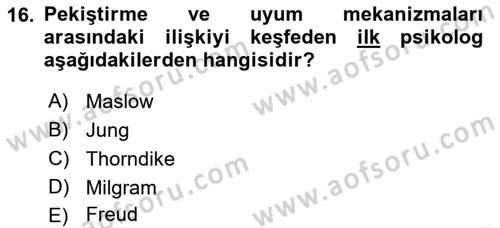 Davranış Bilimleri 2 Dersi 2022 - 2023 Yılı Yaz Okulu Sınav Soruları 16. Soru