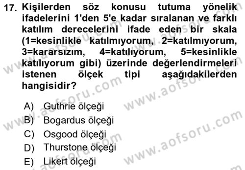 Davranış Bilimleri 2 Dersi 2022 - 2023 Yılı Yaz Okulu Sınav Soruları 17. Soru