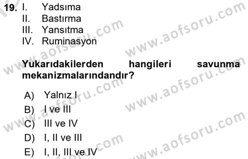 Davranış Bilimleri 2 Dersi 2022 - 2023 Yılı Yaz Okulu Sınav Soruları 19. Soru
