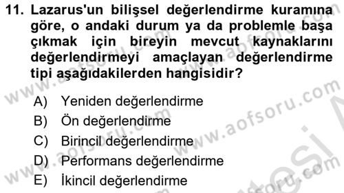Davranış Bilimleri 2 Dersi 2024 - 2025 Yılı (Vize) Ara Sınav Soruları 11. Soru