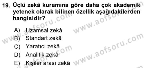 Davranış Bilimleri 2 Dersi 2024 - 2025 Yılı (Vize) Ara Sınav Soruları 19. Soru