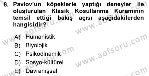 Davranış Bilimleri 2 Dersi 2024 - 2025 Yılı (Vize) Ara Sınav Soruları 8. Soru