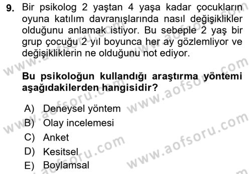 Davranış Bilimleri 2 Dersi 2024 - 2025 Yılı (Vize) Ara Sınav Soruları 9. Soru