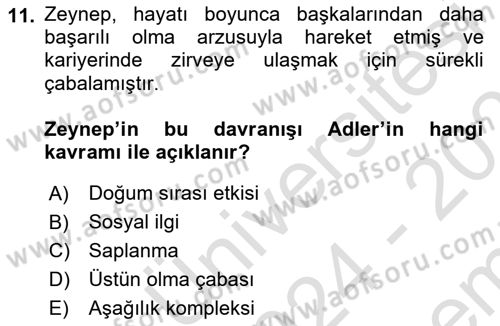 Davranış Bilimleri 2 Dersi 2024 - 2025 Yılı (Final) Dönem Sonu Sınav Soruları 11. Soru