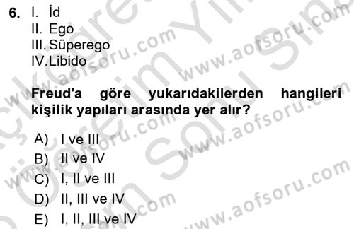 Davranış Bilimleri 2 Dersi 2024 - 2025 Yılı (Final) Dönem Sonu Sınav Soruları 6. Soru