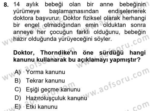 Davranış Bilimleri 2 Dersi 2024 - 2025 Yılı (Final) Dönem Sonu Sınav Soruları 8. Soru