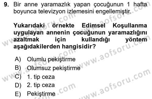 Davranış Bilimleri 2 Dersi 2024 - 2025 Yılı (Final) Dönem Sonu Sınav Soruları 9. Soru