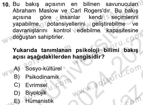 Davranış Bilimleri 2 Dersi 2024 - 2025 Yılı Yaz Okulu Sınav Soruları 10. Soru