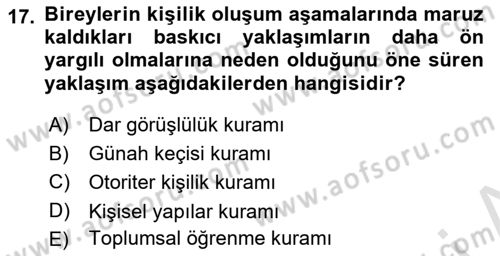 Davranış Bilimleri 2 Dersi 2024 - 2025 Yılı Yaz Okulu Sınav Soruları 17. Soru