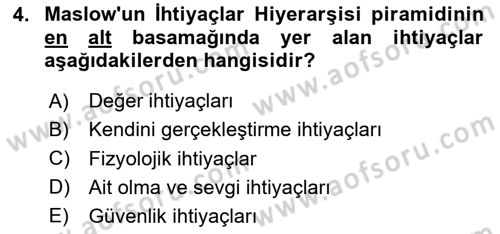 Davranış Bilimleri 2 Dersi 2024 - 2025 Yılı Yaz Okulu Sınav Soruları 4. Soru