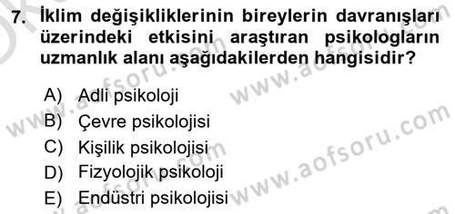 Davranış Bilimleri 2 Dersi 2024 - 2025 Yılı Yaz Okulu Sınav Soruları 7. Soru