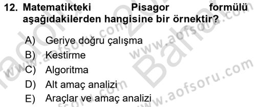 Davranış Bilimleri 2 Dersi 2025 - 2026 Yılı (Vize) Ara Sınav Soruları 12. Soru