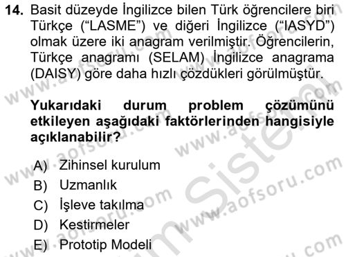 Davranış Bilimleri 2 Dersi 2025 - 2026 Yılı (Vize) Ara Sınav Soruları 14. Soru