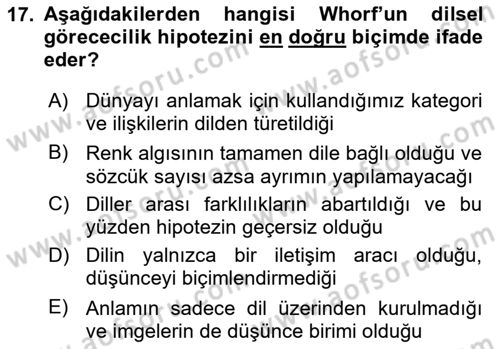 Davranış Bilimleri 2 Dersi 2025 - 2026 Yılı (Vize) Ara Sınav Soruları 17. Soru